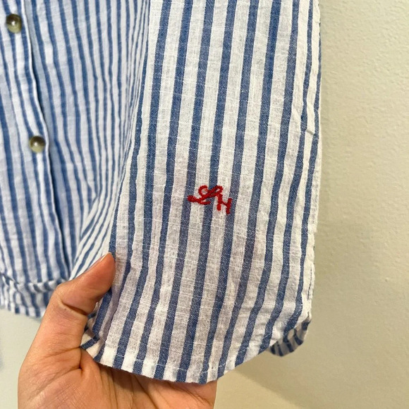 Leon & Harper 100% Cotton Lightweight Classic Collared Striped Preppy Shirt S - Picture 6 of 9